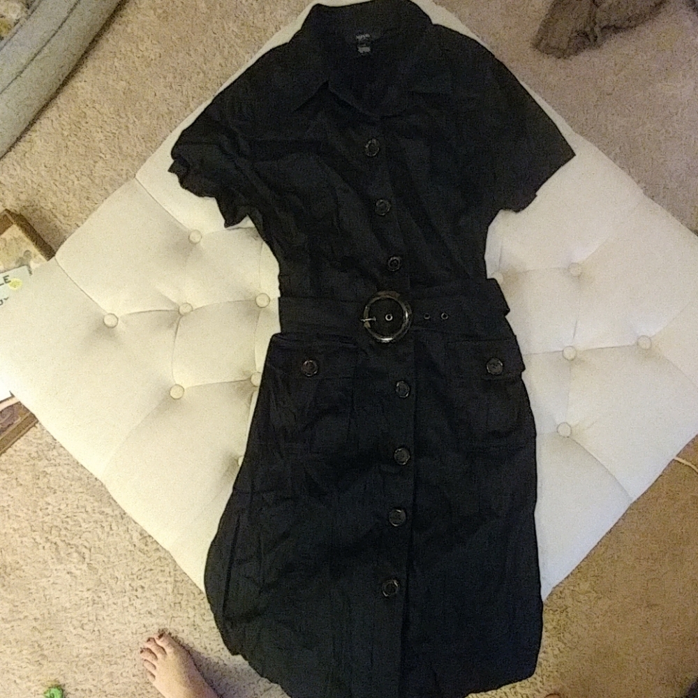 Alfani button-front, belted black dress 12P